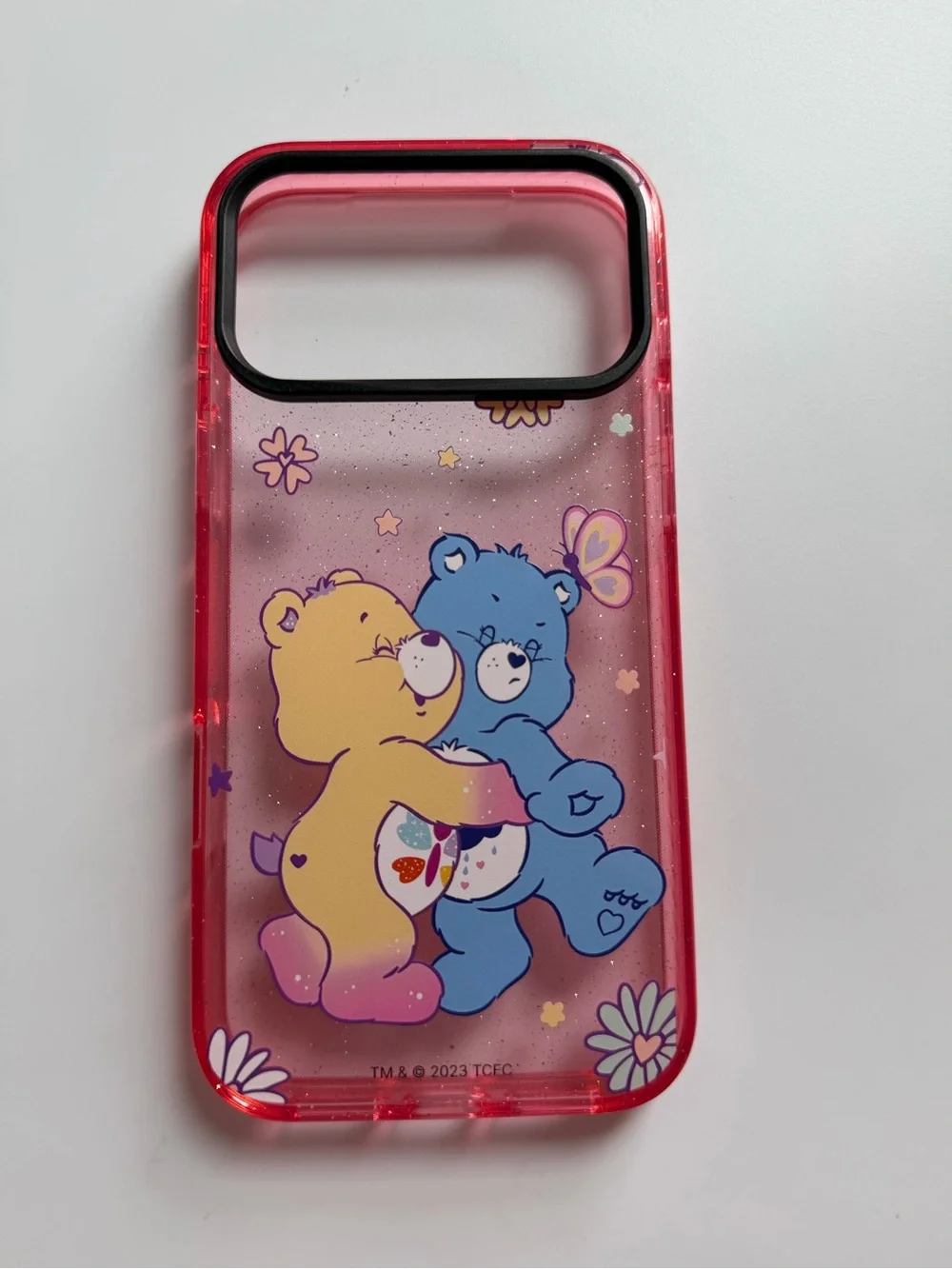 17 pro max Care Bears Pink Glitter Phone Case with Hugging Bears